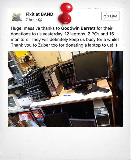 Laptop and computer equipment donated to UCAN Fixit at BAND